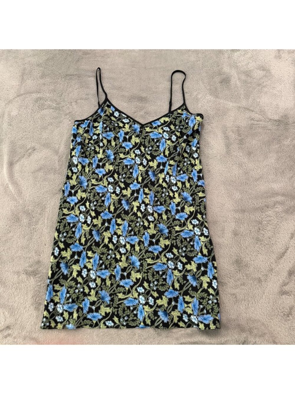 August Silk Floral Slip Dress Black Blue Floral Womens Medium *see measurements